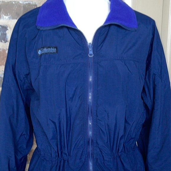 Columbia 90s Ski Jacket Navy Nylon Royal Blue Fleece Cinch Waist Size Medium - Picture 10 of 11
